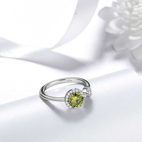 Round Birthstone August Peridot Ring Women Girls Jewelry Birthday Gift Sterling Silver