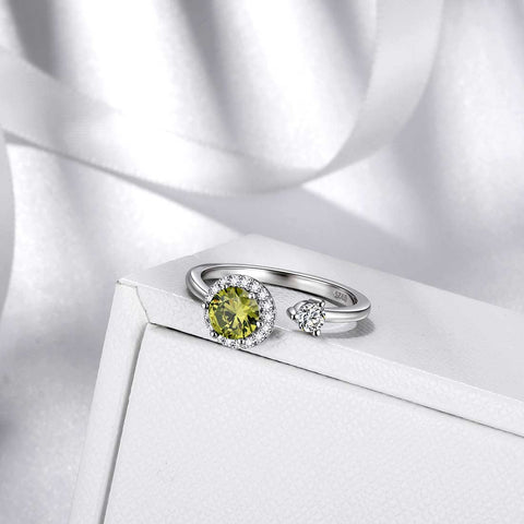 Round Birthstone August Peridot Ring Women Girls Jewelry Birthday Gift Sterling Silver