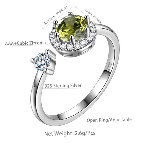 Round Birthstone August Peridot Ring Women Girls Jewelry Birthday Gift Sterling Silver
