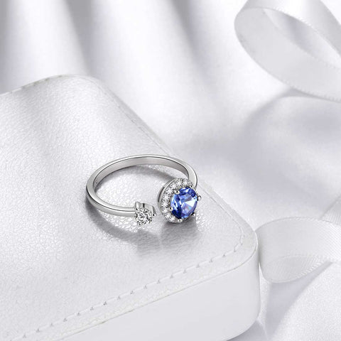 Bague ronde en tanzanite avec pierre de naissance de décembre pour femmes et filles, bijoux cadeau d'anniversaire en argent sterling