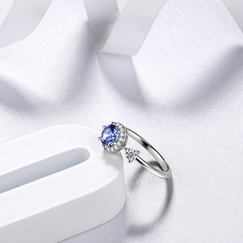 Bague ronde en tanzanite avec pierre de naissance de décembre pour femmes et filles, bijoux cadeau d'anniversaire en argent sterling
