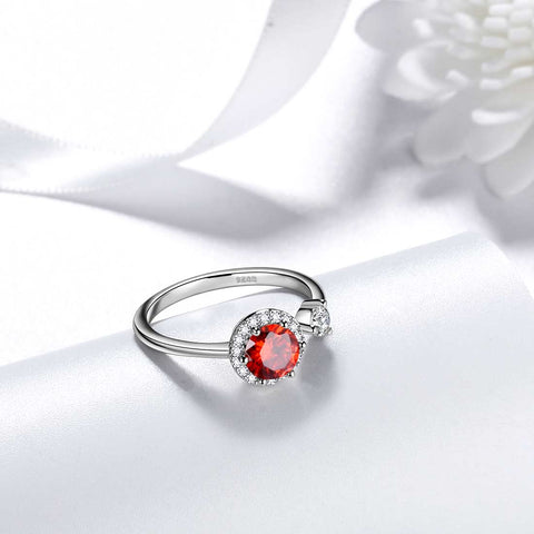 Bague ronde en grenat avec pierre de naissance de janvier pour femmes et filles, bijoux cadeau d'anniversaire en argent sterling