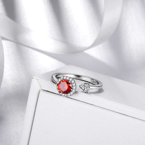 Bague ronde en grenat avec pierre de naissance de janvier pour femmes et filles, bijoux cadeau d'anniversaire en argent sterling