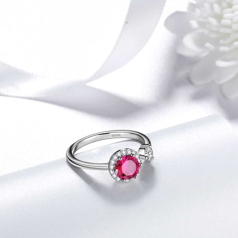 Anello portafortuna rotondo con rubino di luglio, regalo di compleanno per gioielli da donna
