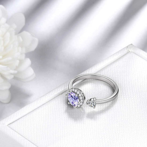 Bague ronde en alexandrite avec pierre de naissance de juin pour femmes et filles, bijoux cadeau d'anniversaire en argent sterling