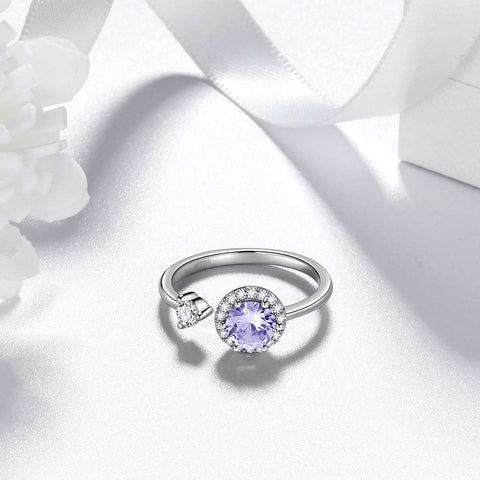 Bague ronde en alexandrite avec pierre de naissance de juin pour femmes et filles, bijoux cadeau d'anniversaire en argent sterling