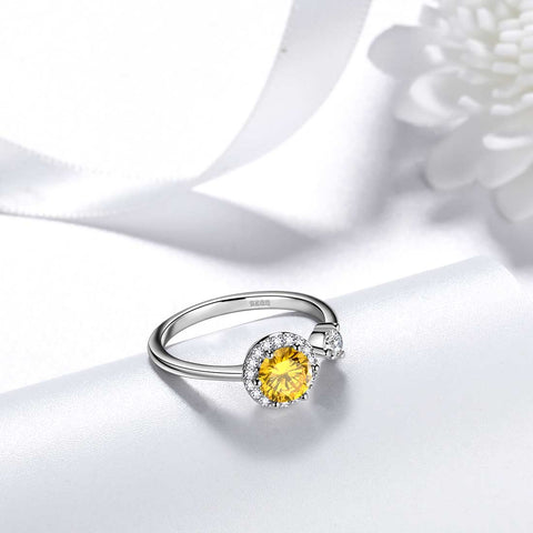 Bague ronde en citrine avec pierre de naissance de novembre pour femmes et filles, bijoux cadeau d'anniversaire en argent sterling