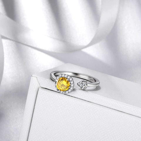 Bague ronde en citrine avec pierre de naissance de novembre pour femmes et filles, bijoux cadeau d'anniversaire en argent sterling