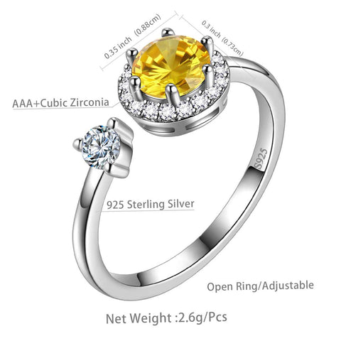 Bague ronde en citrine avec pierre de naissance de novembre pour femmes et filles, bijoux cadeau d'anniversaire en argent sterling