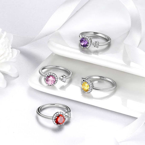 Anello portafortuna rotondo da donna, regalo di compleanno per ragazze, argento sterling 925