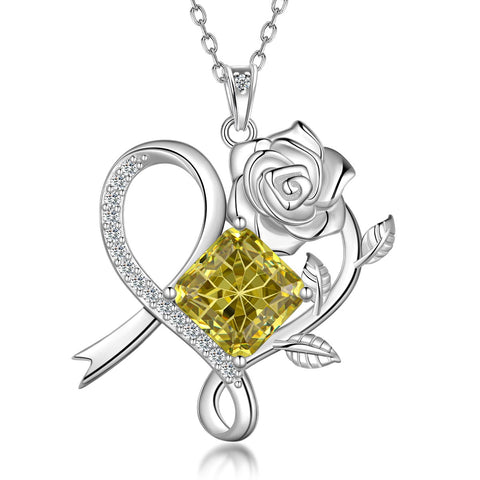 Geburtsstein-Halskette mit Rosenblüte, 925er Sterlingsilber, Anhänger im Schneeflockenschliff mit Zirkonia, Herzform, ideales Geschenk zu Weihnachten, Valentinstag oder Geburtstag für Mutter und Tochter