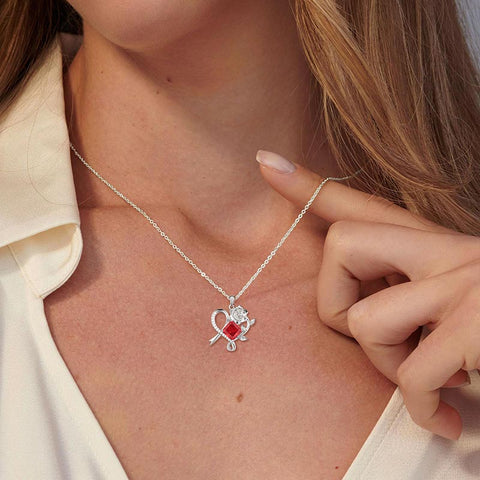 Geburtsstein-Halskette mit Rosenblüte, 925er Sterlingsilber, Anhänger im Schneeflockenschliff mit Zirkonia, Herzform, ideales Geschenk zu Weihnachten, Valentinstag oder Geburtstag für Mutter und Tochter