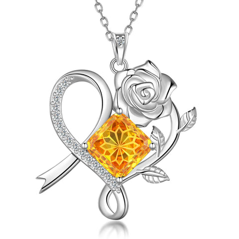Geburtsstein-Halskette mit Rosenblüte, 925er Sterlingsilber, Anhänger im Schneeflockenschliff mit Zirkonia, Herzform, ideales Geschenk zu Weihnachten, Valentinstag oder Geburtstag für Mutter und Tochter
