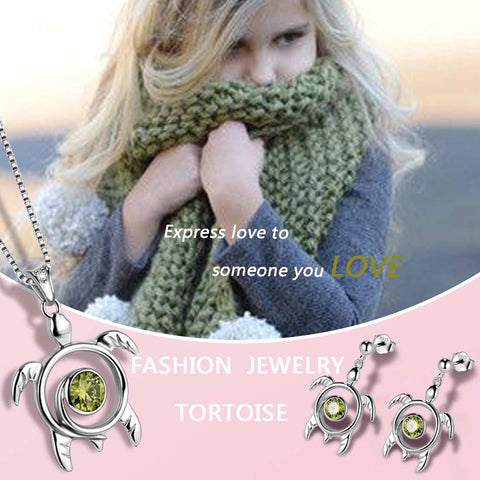 Turtle Birthstone August Peridot Jewelry Set 3PCS Women Girls Birthday Gift