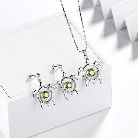 Turtle Birthstone August Peridot Jewelry Set 3PCS Women Girls Birthday Gift