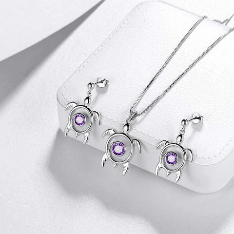 Turtle Birthstone February Amethyst Jewelry Set 3PCS Women Girls Birthday Gift