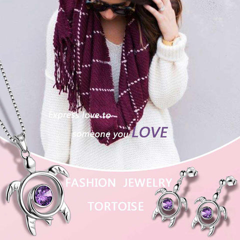Turtle Birthstone February Amethyst Jewelry Set 3PCS Women Girls Birthday Gift