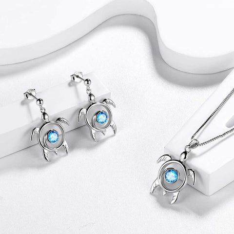 Ensemble de bijoux 3 pièces avec pierre de naissance tortue, aigue-marine de mars, cadeau d'anniversaire pour femmes et filles