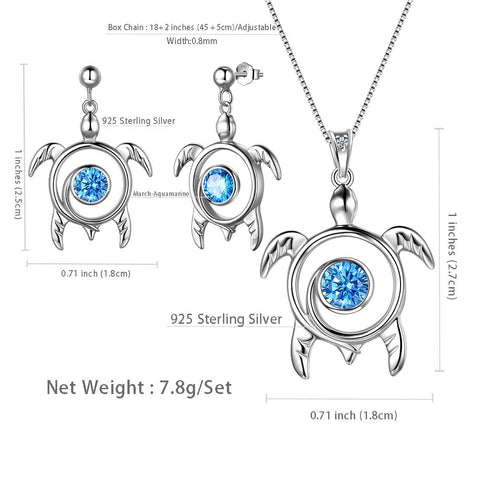 Ensemble de bijoux 3 pièces avec pierre de naissance tortue, aigue-marine de mars, cadeau d'anniversaire pour femmes et filles