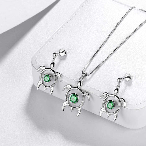 Schildkröten-Geburtsstein-Mai-Smaragd-Schmuckset, 3-teilig, für Damen und Mädchen, Geburtstagsgeschenk