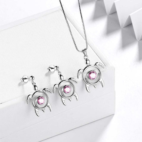 Ensemble de bijoux tourmaline avec pierre de naissance tortue, 3 pièces, cadeau d'anniversaire pour femmes et filles