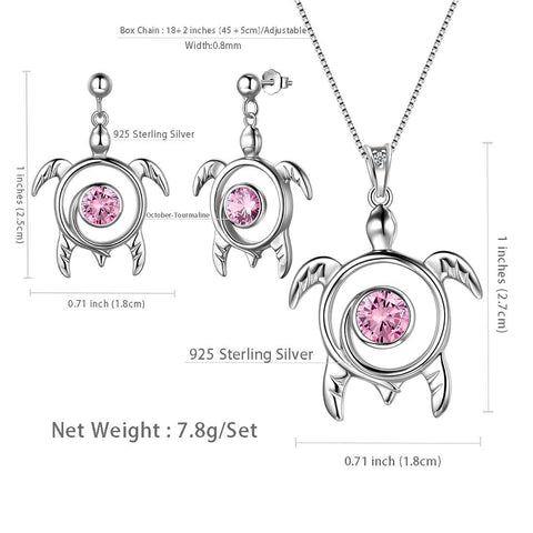 Ensemble de bijoux tourmaline avec pierre de naissance tortue, 3 pièces, cadeau d'anniversaire pour femmes et filles