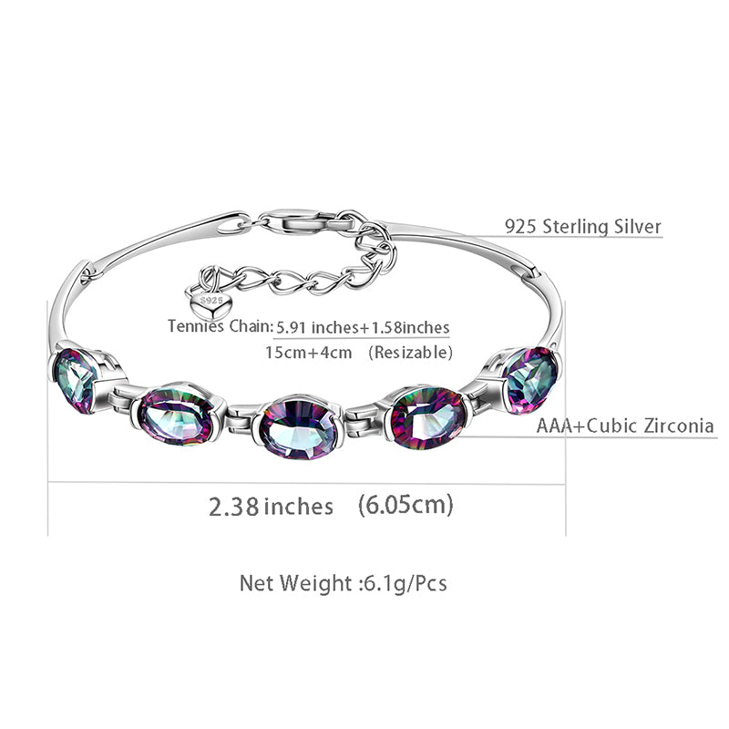 Women Bracelet Vintage Rainbow Mystic Topaz Gemstone Jewelry Gifts 925 Sterling Silver - Aurora Tears Jewelry
