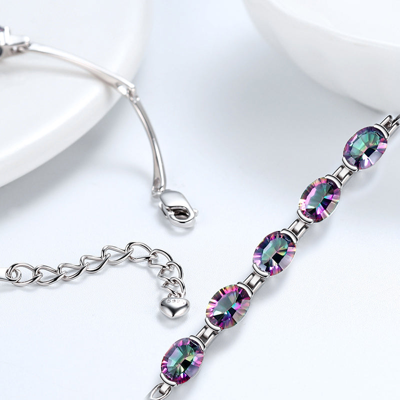 Women Bracelet Vintage Rainbow Mystic Topaz Gemstone Jewelry Gifts 925 Sterling Silver - Aurora Tears Jewelry