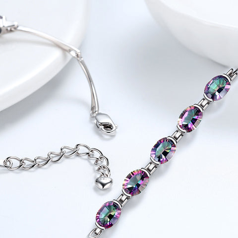 Women Bracelet Vintage Mystic Rainbow Topaz Gemstone 925 Sterling Silver Jewelry Gifts
