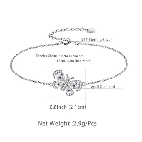Bracciale a farfalla Pietra portafortuna aprile Diamante Cristallo Donna Ragazza Gioielli Regalo di compleanno