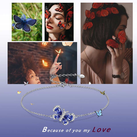 Bracciale a farfalla Birthstone Dicembre Tanzanite Cristallo Donna Ragazza Gioielli Regalo di compleanno