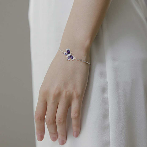Butterfly Bracelet Birthstone February Amethyst Crystal Women Girls Jewelry Birthday Gift