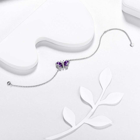Butterfly Bracelet Birthstone February Amethyst Crystal Women Girls Jewelry Birthday Gift