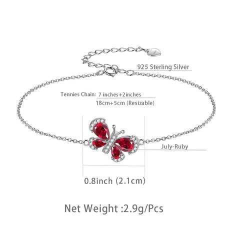 Butterfly Bracelet Birthstone July Ruby Crystal Women Girls Jewelry Birthday Gift