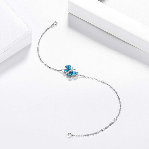 Schmetterlings-Armband, Geburtsstein, März, Aquamarin-Kristall, Damen- und Mädchen-Schmuck, Geburtstagsgeschenk
