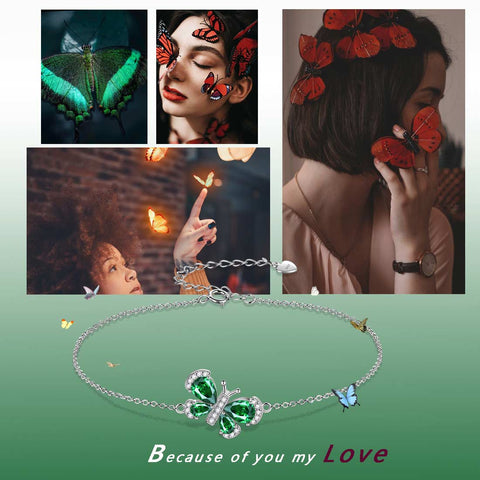 Butterfly Bracelet Birthstone May Emerald Crystal Women Girls Jewelry Birthday Gift