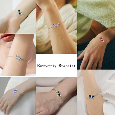 Bracelet papillon avec pierre de naissance, péridot d'août, cristal, bijoux pour femmes et filles, cadeau d'anniversaire