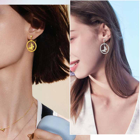 Pendientes colgantes con forma de mariposa para mujer, joyería de acero inoxidable