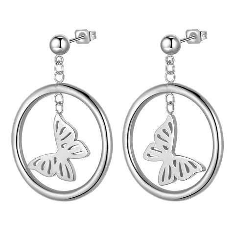 Pendientes colgantes con forma de mariposa para mujer, joyería de acero inoxidable