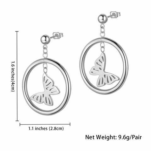Pendientes colgantes con forma de mariposa para mujer, joyería de acero inoxidable