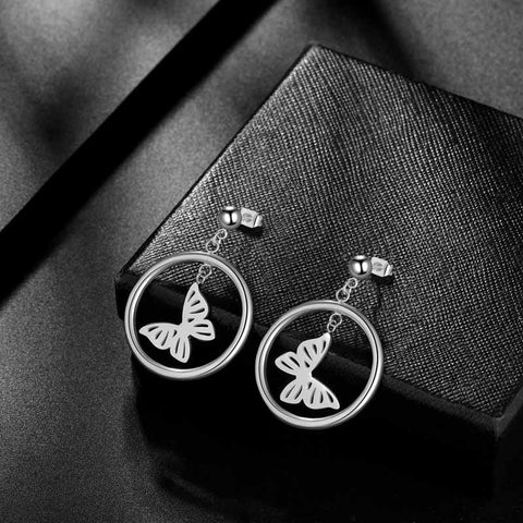 Pendientes colgantes con forma de mariposa para mujer, joyería de acero inoxidable