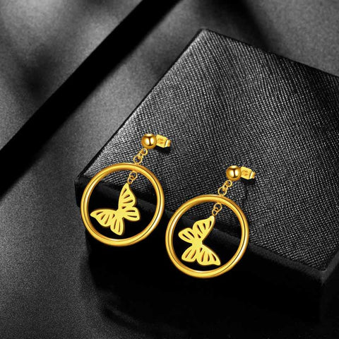 Pendientes colgantes con forma de mariposa para mujer, joyería de acero inoxidable