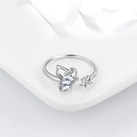 Bague papillon ouverte, pierre de naissance avril, diamant, bijoux pour femmes et filles, cadeau d'anniversaire