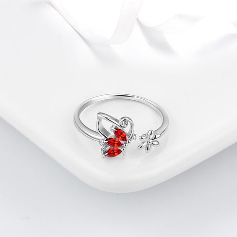 Anello a farfalla con pietra portafortuna aperta, granato di gennaio, regalo di compleanno per gioielli da donna e ragazza