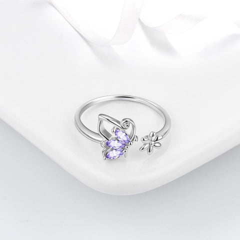 Butterfly Ring Open Birthstone June Alexandrite Women Girls Jewelry Birthday Gift