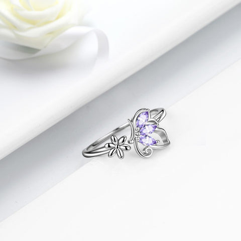Butterfly Ring Open Birthstone June Alexandrite Women Girls Jewelry Birthday Gift