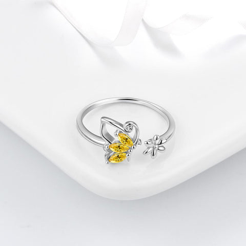 Anello a farfalla con pietra portafortuna aperta, citrino di novembre, gioielli da donna, regalo di compleanno