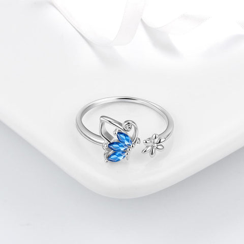 Butterfly Ring Open Birthstone September Sapphire Women Girls Jewelry Birthday Gift