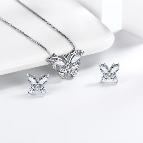Ensemble de bijoux papillon, pierre de naissance, diamant d'avril, cadeau d'anniversaire pour femmes et filles