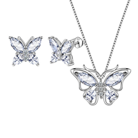 Ensemble de bijoux papillon, pierre de naissance, diamant d'avril, cadeau d'anniversaire pour femmes et filles